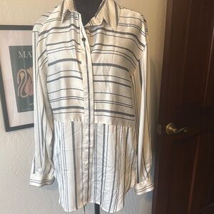 Karl Lagerfeld White and Black Striped Blouse - NWOT
